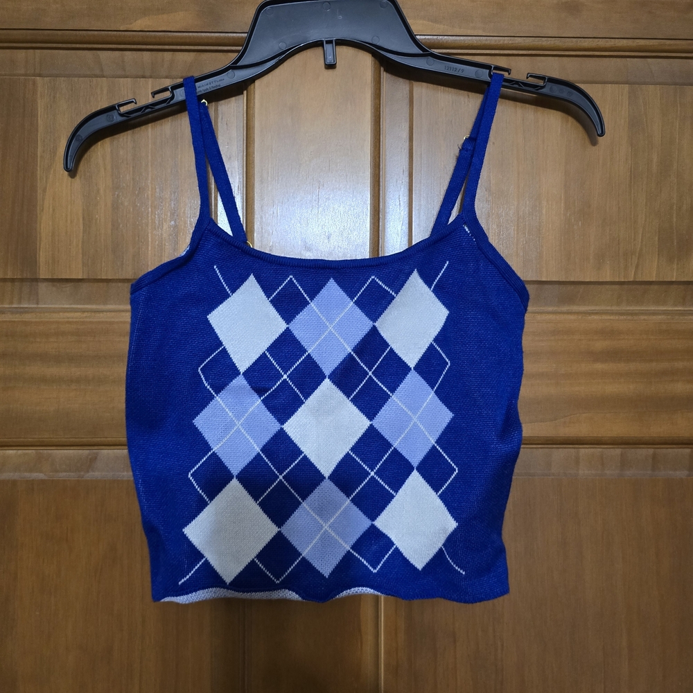 Say What? Blue and White Argyle Camisole